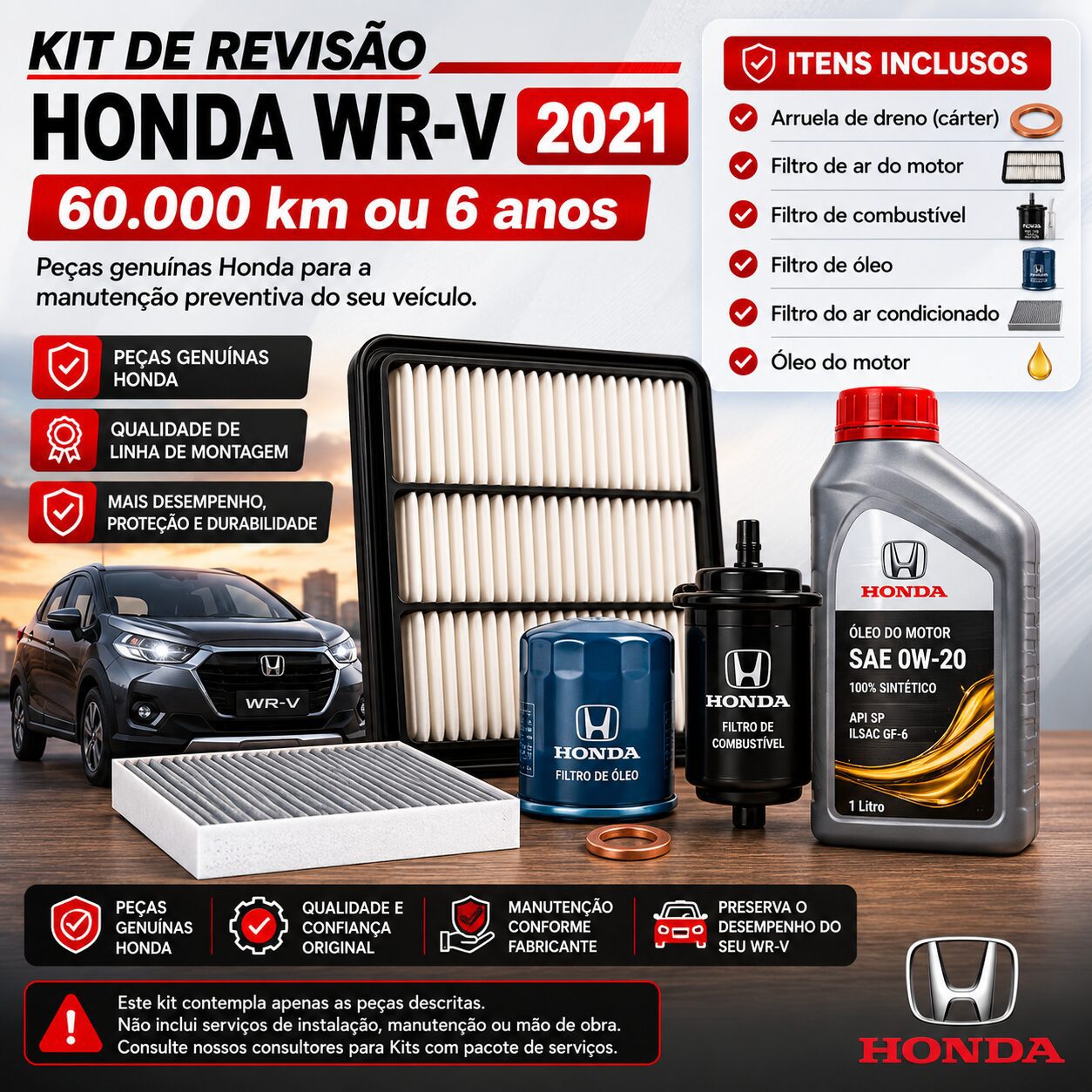 Kit de Revisão Honda WR-V 2021 – 60.000 km ou 6 Anos